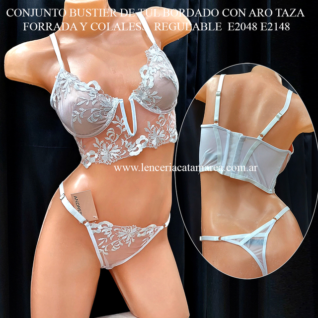 Andressa Conjunto Bustier De Tul Bordado Con Aro Taza Forrada Y