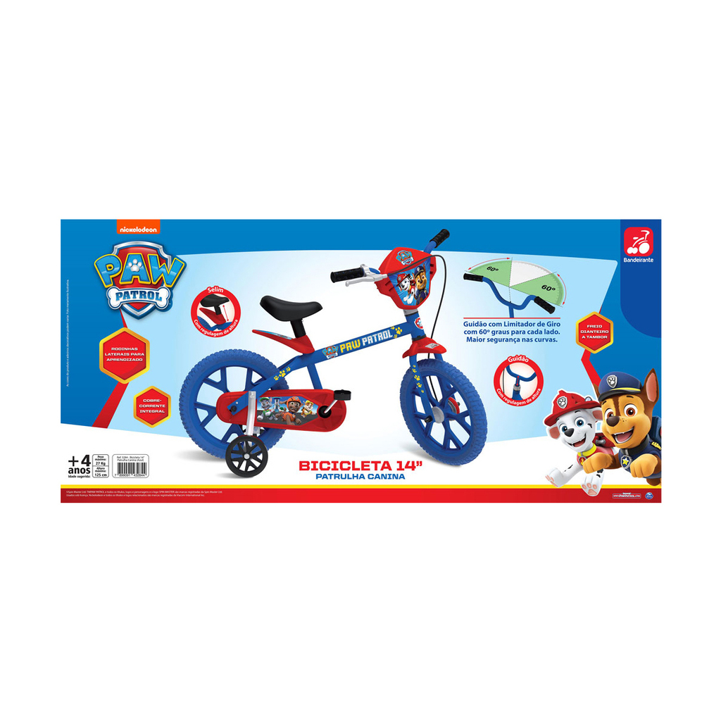 Bicicleta Infantil Aro Patrulha Canina Bandeirante