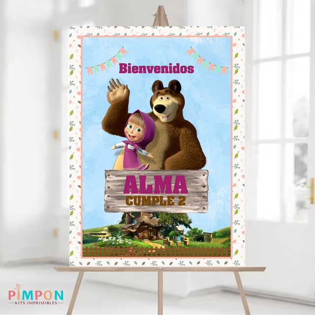 Kit Imprimible Con Textos Editables Masha Y El Oso Celeste Pimpon