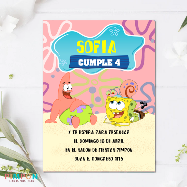 Kit Imprimible Textos Editables Bob Esponja Rosa