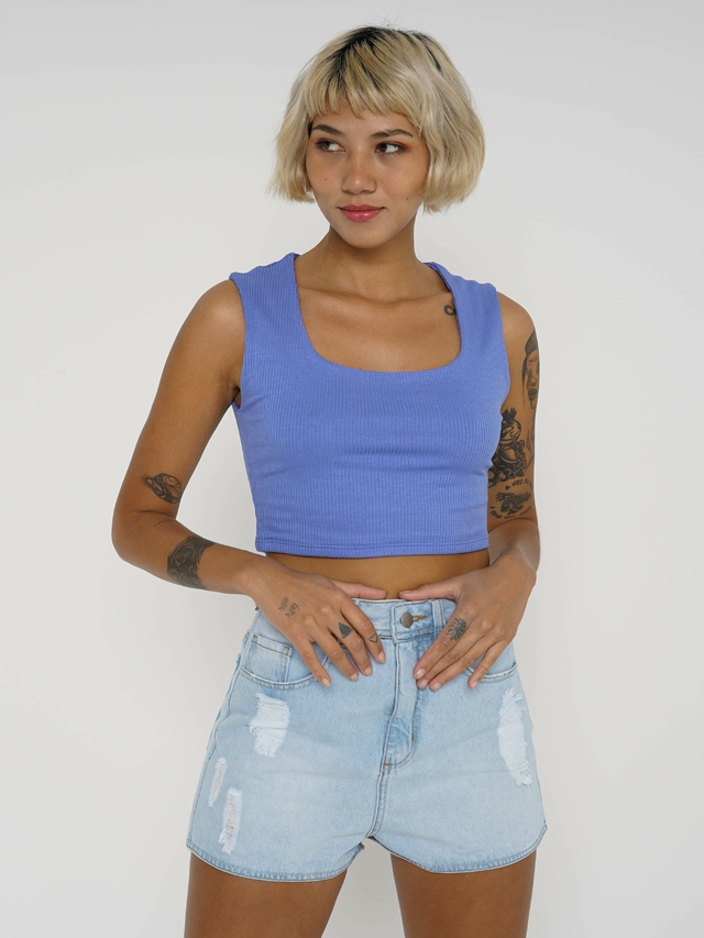 Top Cropped Azul Decote Quadrado