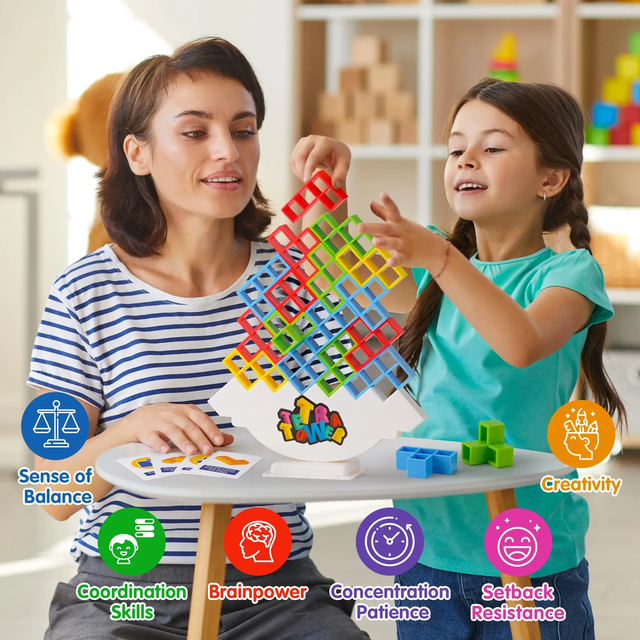 5 Pcs Jogo de Tabuleiro Multiplayer,Empilhamento Jogo de Tabuleiro, Jogo  de tabuleiro multijogador para crianças, brinquedo interativo,  balanceamento, empilhamento, estratégia Lamptti