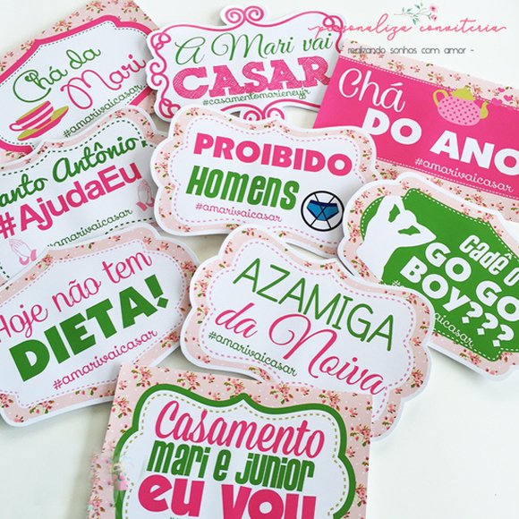 Plaquinha Para Foto Ch De Cozinha Floral Rosa Kit Unidades V O