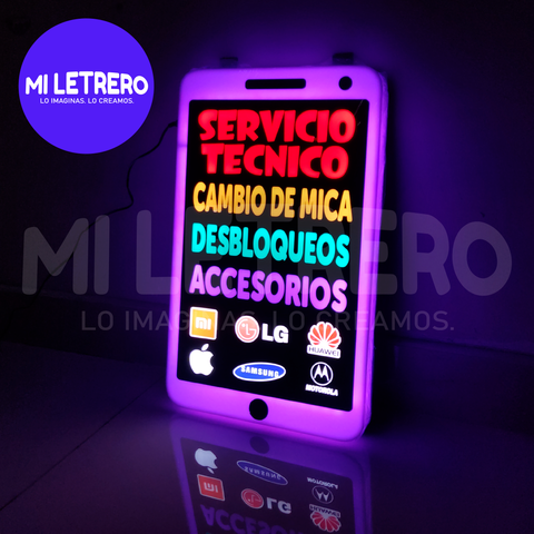 Letrero Luminoso Servicio T Cnico Celulares Acr Lico Led Micas