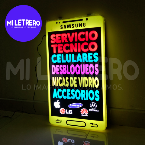 Letrero Luminoso Servicio T Cnico Celulares Acr Lico Led