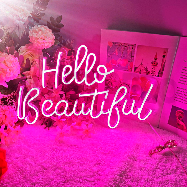 Letrero Luminoso Neon Led Hello Beautiful Fucsia Flexible