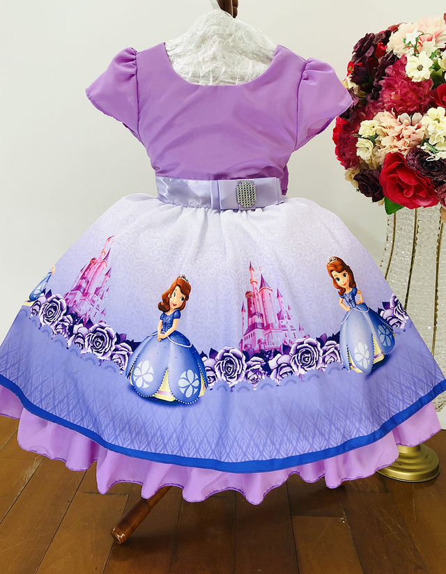 Vestido Infantil Lilás ,Princesa Sofia Festa Aniversário Luxo