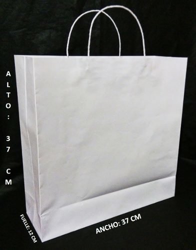 Bolsa Blancas Papel Bond 115 Gr Asa o Manija Retorcida Tamaño 37x37x12 Cm