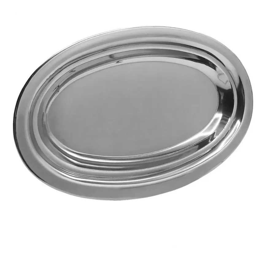 Fuente Platina Ovalada 26 Cm Acero Inoxidable Oval Plana