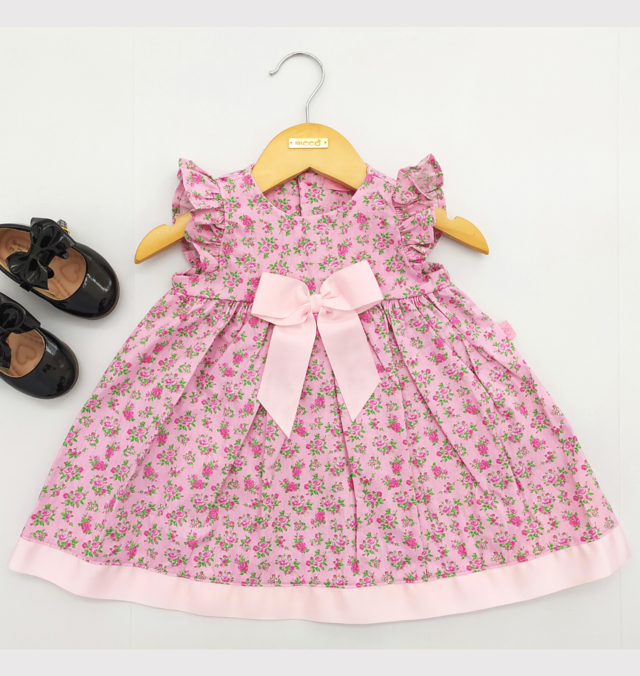 Vestido Bebê Menina Babados Flores Rosa TMX Kids