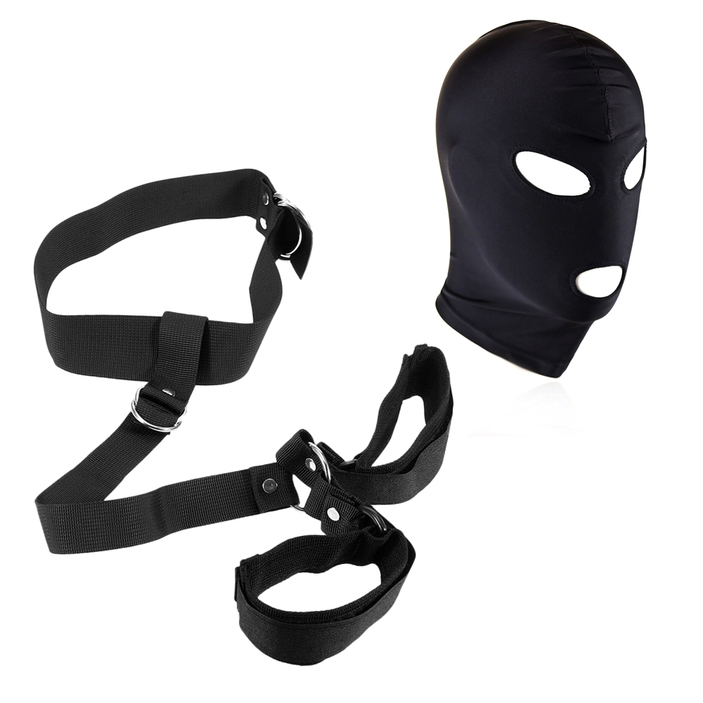 Kit Algema Pescoço Mão Bondage Amarrar Cama Máscara Balaclava Capuz