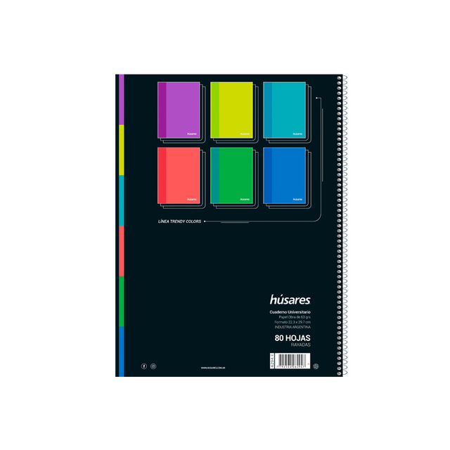 CUADERNO HUSARES TRENDY COLORS A4 HOJAS CUADRICULADAS