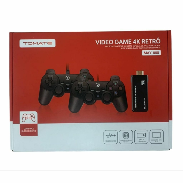 Pen Drive Game Stick Retrô Tomate MAY-008 4K 2 Controles 10.000