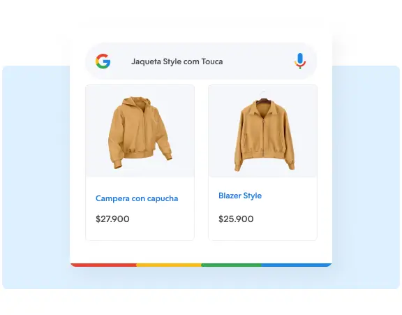 Ejemplo de promoción de productos por Google Shopping, mostrando una chaqueta amarilla