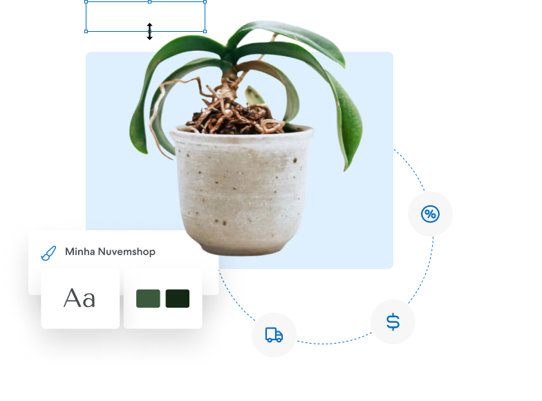 Exemplo de personalização de produto na "Minha Nuvemshop", mostrando um vaso de planta da Casa Cali
