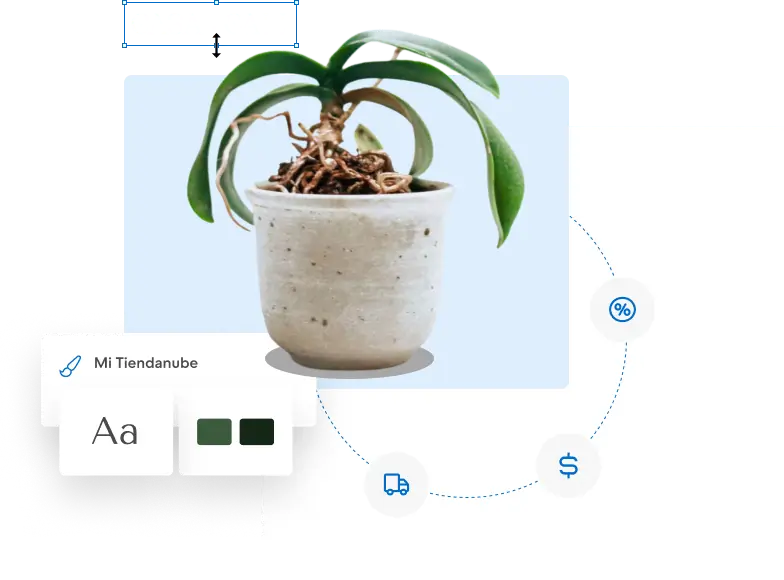 Ejemplo de personalización de producto en "Mi Tiendanube", mostrando una planta en maceta de Casa Cali