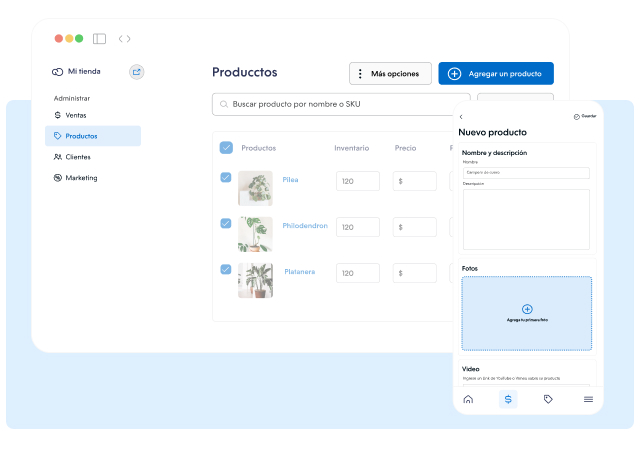 Panel de administración de Tiendanube en versión de escritorio y móvil