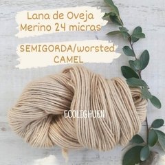 LANA de Oveja MERINO 24 micras SEMIGORDA/worsted con TINTES NATURALES color CAMEL-100 grs - comprar online
