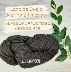 LANA de Oveja MERINO 24 micras SEMIGORDA/worsted con TINTES NATURALES color CHOCOLATE 100 grs - comprar online