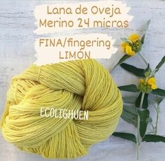 LANA de Oveja MERINO 24 micras FINA / fingering con TINTES NATURALES color LIMÓN-100grs
