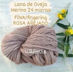 LANA de Oveja MERINO 24 micras FINA / fingering con TINTES NATURALES color ROSA AÑEJADO-100grs