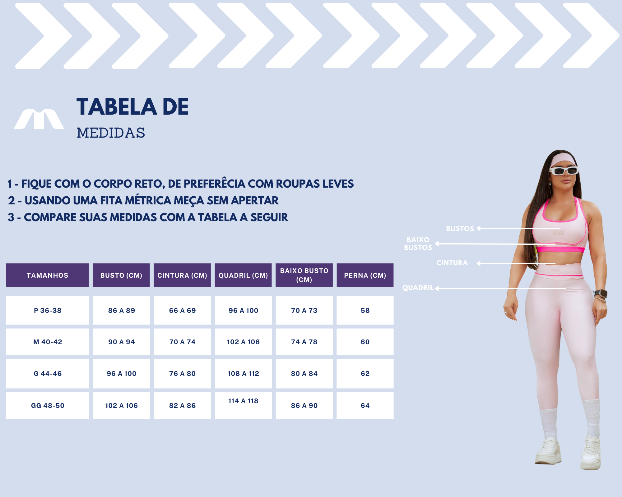 A tabela de medidas tem uma variação de 6 cm, M para o G, G para o GG, e do M para o P tem uma variação de 4cm de uma para outra, que é a graduação. 