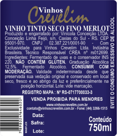 Vinho Tinto Crevelim Seco Fino Merlot 750ml - comprar online