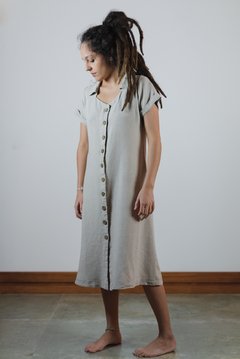 Vestido aberto com gola - Roupas femininas de linho | Loja Jane Oliveira