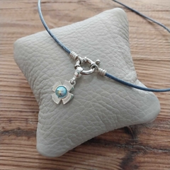 Conjunto Cuero con Cruz de plata 925 y cristal swarovski
