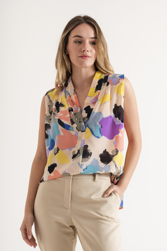 25507 blusa sin mangas crepe estampado