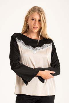 20059 BLUSA SATEN COMBINADA CON PUNTILLA - comprar online
