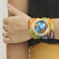 Bracelete Vitral colorido - kit lenço de seda P + argola luwa