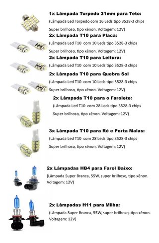 Kit Lampada Led + Super Brancas Toyota Corolla (até 2013)