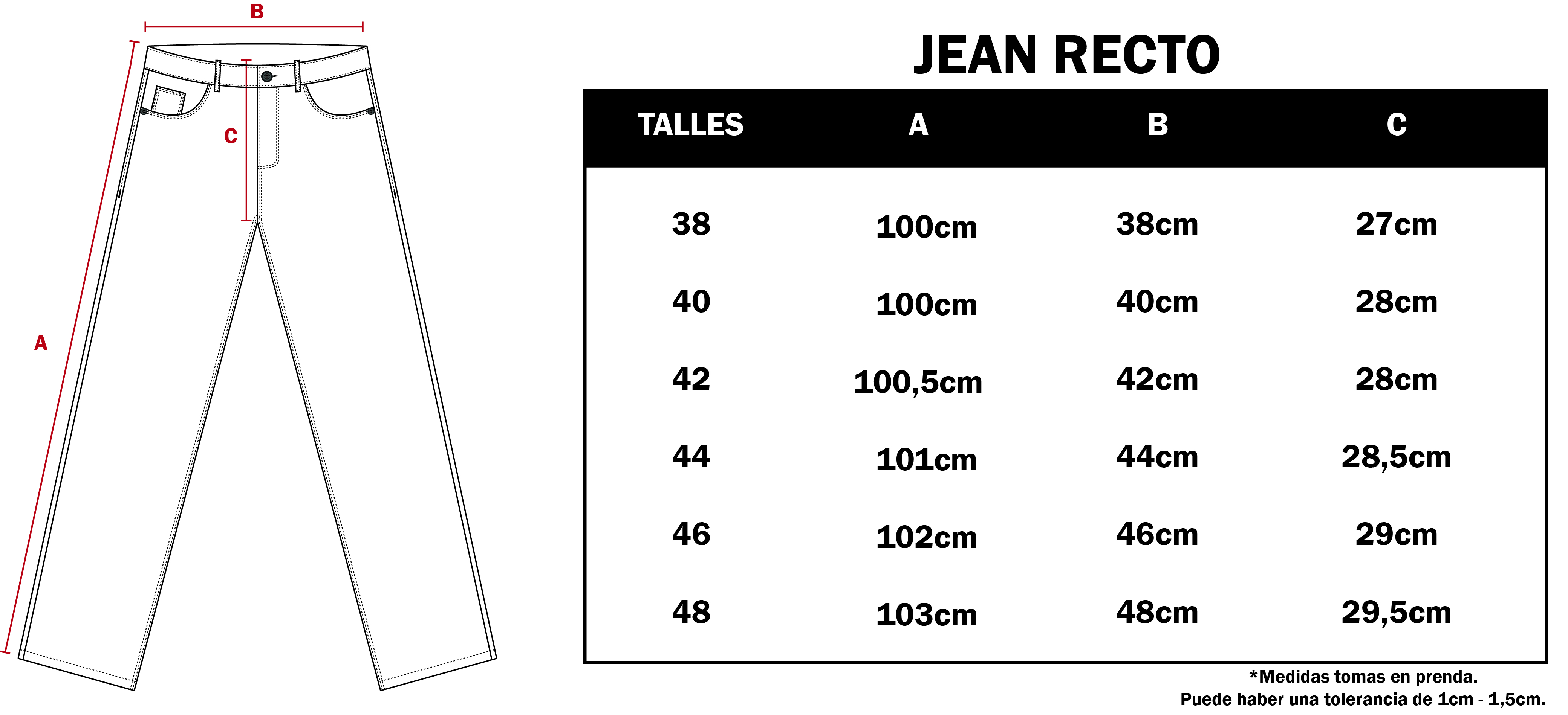 Pantalon Jean Recto Clasico Hombre / Talles 38-48