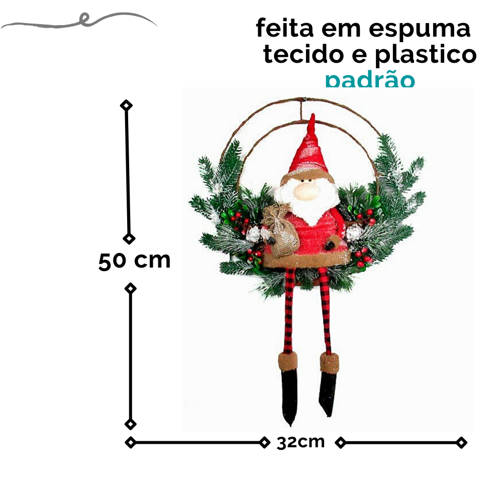 Guirlanda Natalina Enfeite De Porta Natal Papai Noel 50cm