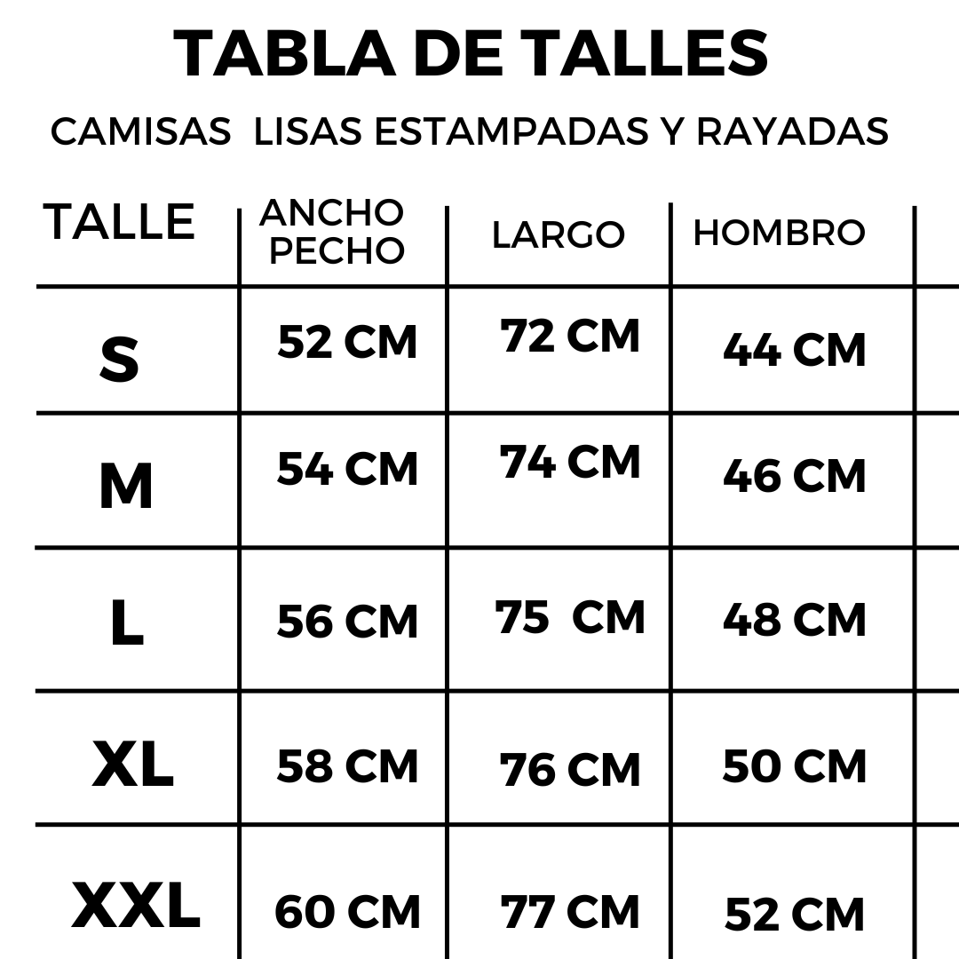 Tabla de talles camisas