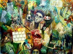 SOBRE LA VIDA   95X90 CM  COLLAGE Y ACRÍLICOS SOBRE BASTIDOR