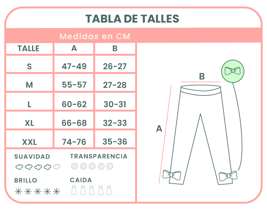 Tabla talle leggins de Olivia & Co. 