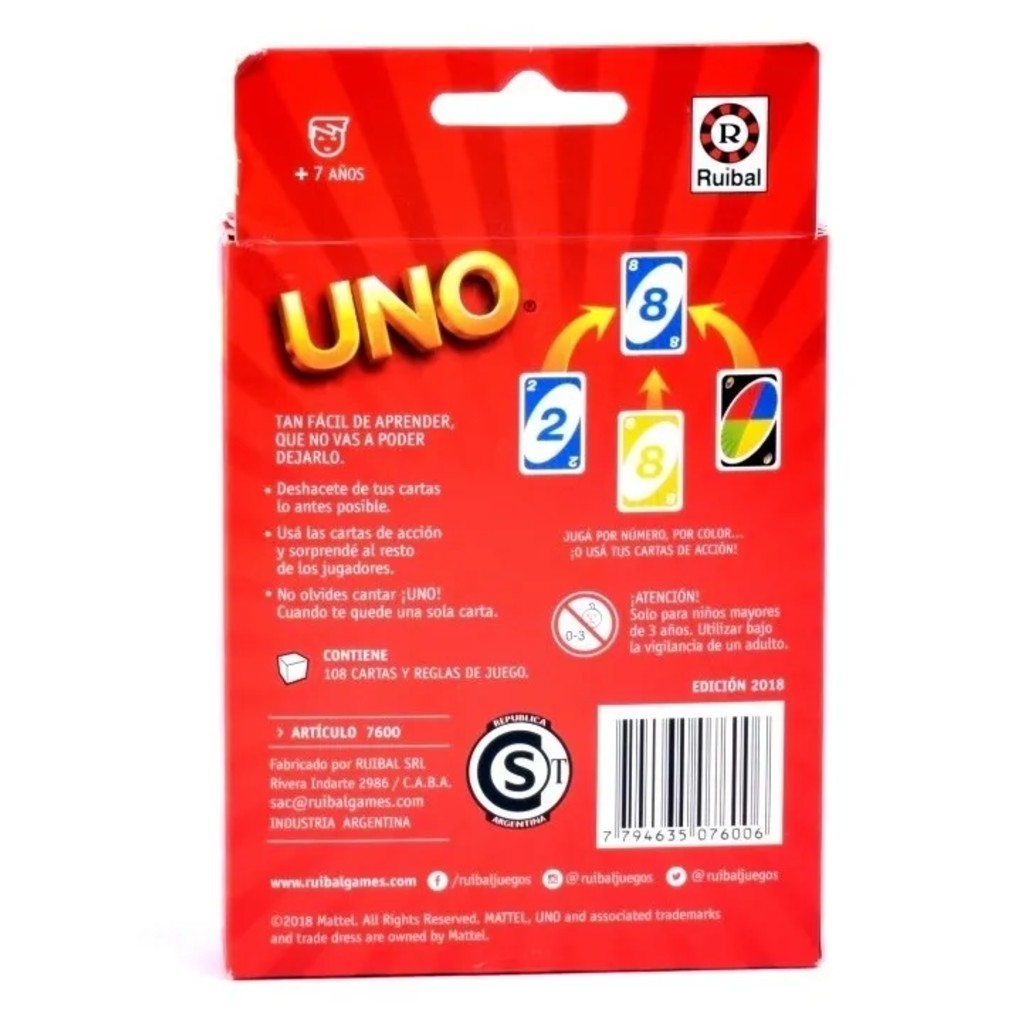 Uno Juego De Cartas Juego De Mesa Original Mattel Ruibal