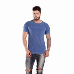 Camiseta Masculina Slim Fit Riviera Manga Curta Lavada Simplify Azul