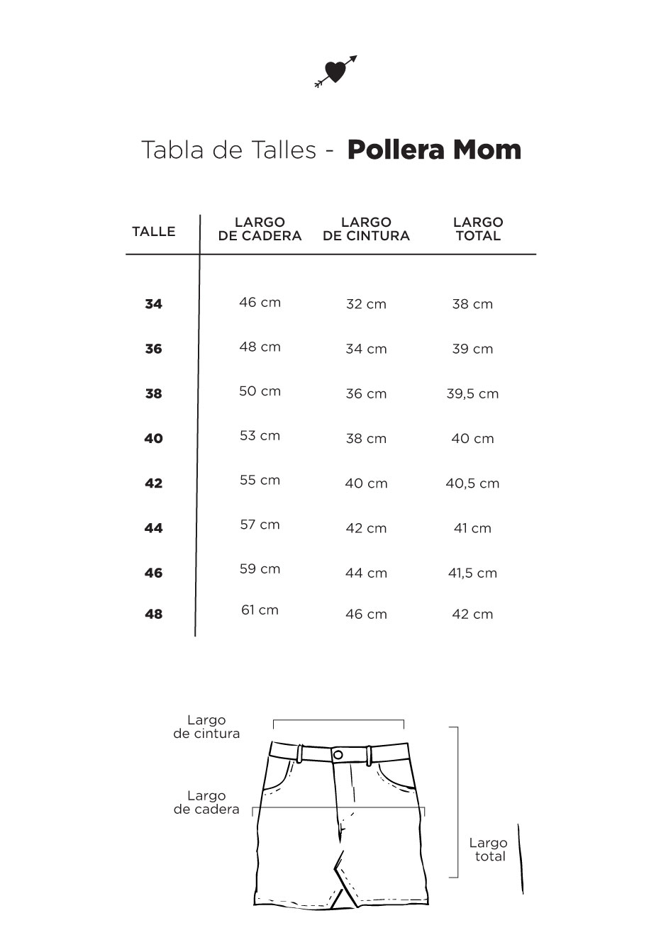 Tabla De Talles Shorts And Polleras 5335