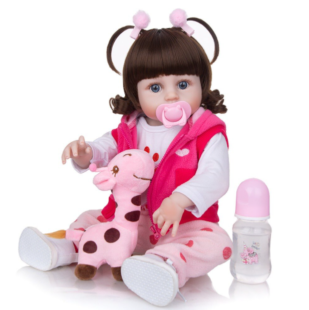 Boneca Bebê Reborn Girafinha Vinil Silicone NPK + acessórios