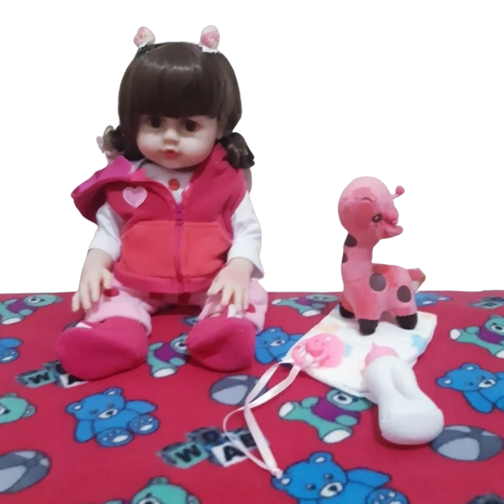 Boneca Bebê Realista Manu Girafinha Silicone Pode dar Banho Com 11