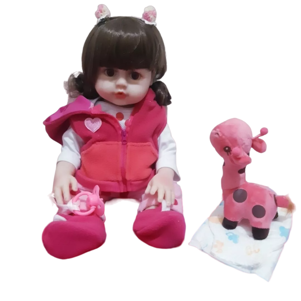 Boneca Bebê Realista Manu Girafinha Silicone Pode dar Banho Com 11