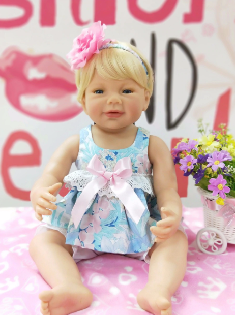 Bebê Reborn Realista Loira De Silicone Princesa Real Rosa na