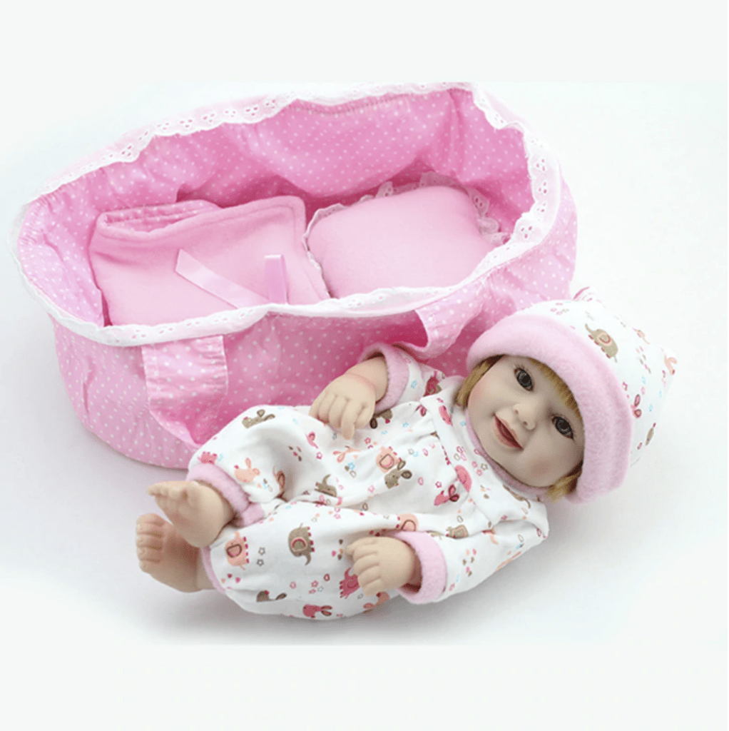 Bebê Reborn Silicone com macacão rosa loira