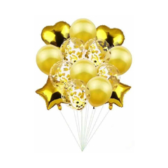 Set 14 Globos Metalizados Estrella Transparente Confetti Color Dorado