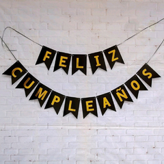 BANDERÍN FELIZ CUMPLE NEGRO CON GLITTER - comprar online