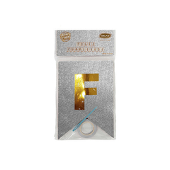 BANDERÍN FELIZ CUMPLE PLATA CON GLITTER