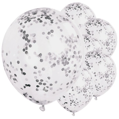 SET DE 5 GLOBOS CRISTAL CON CONFETTI COLOR PLATA - comprar online